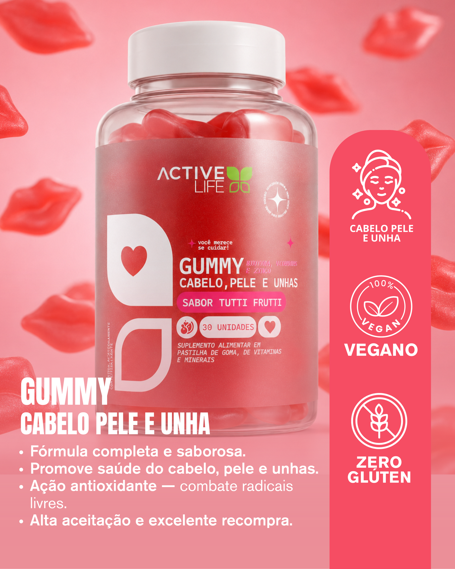 CABELO PELE E UNHA GUMMY TUTTI FRUTTI 30UN - ACTIVE LIFE