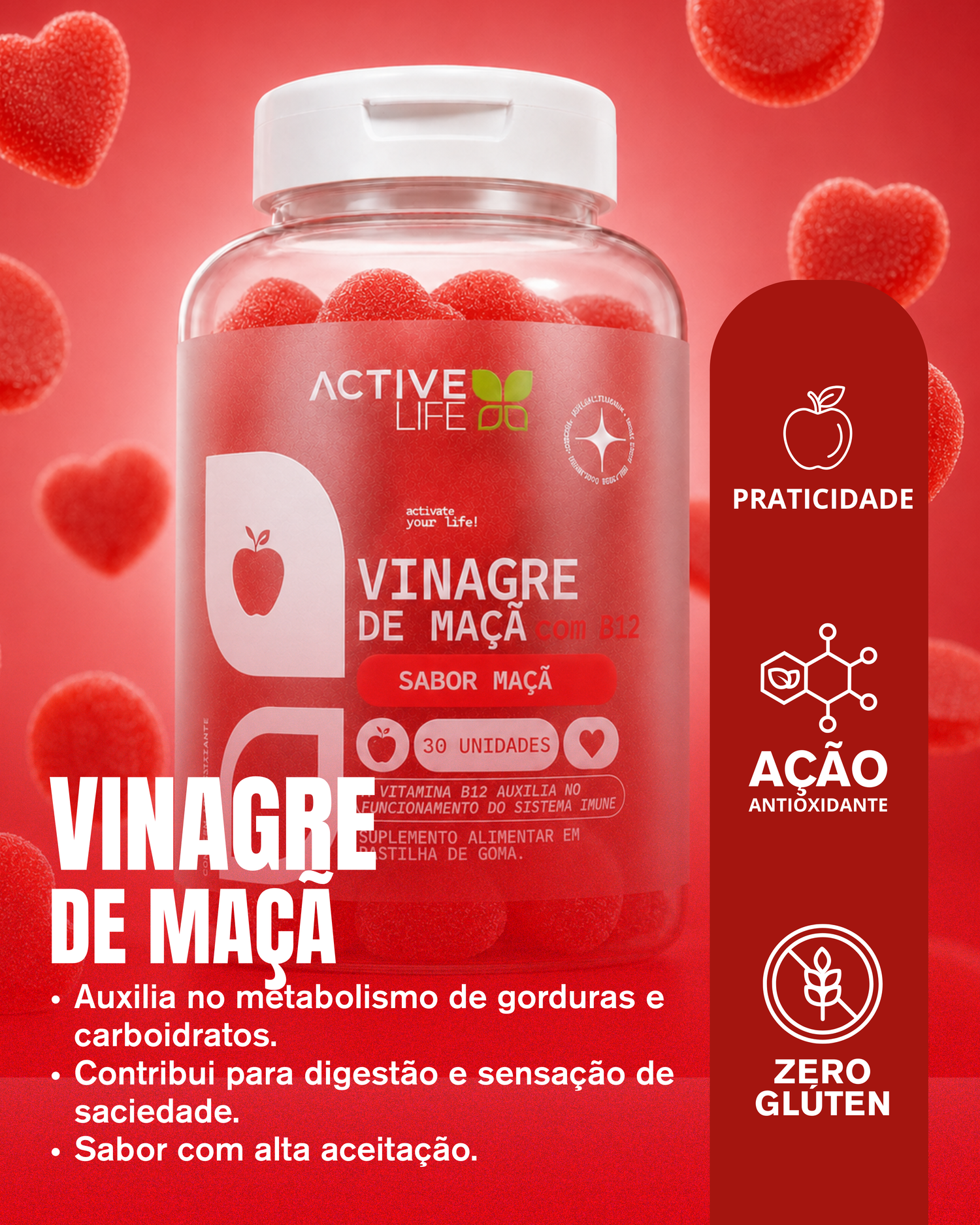 VINAGRE DE MAÇÃ GUMMY 30 GOMAS - ACTIVE LIFE