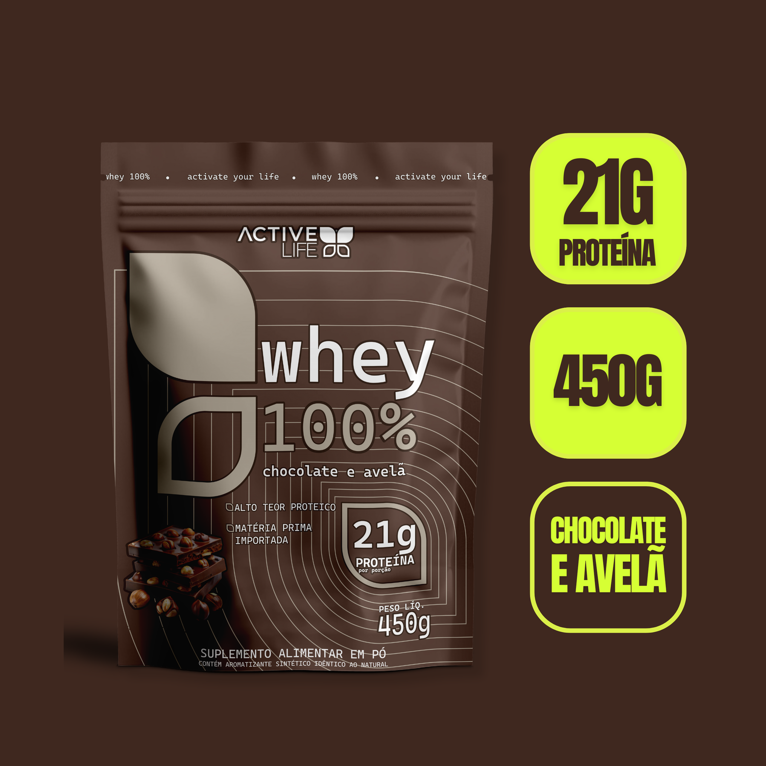 WHEY 100% - CHOCOLATE COM AVELÃ - 450G