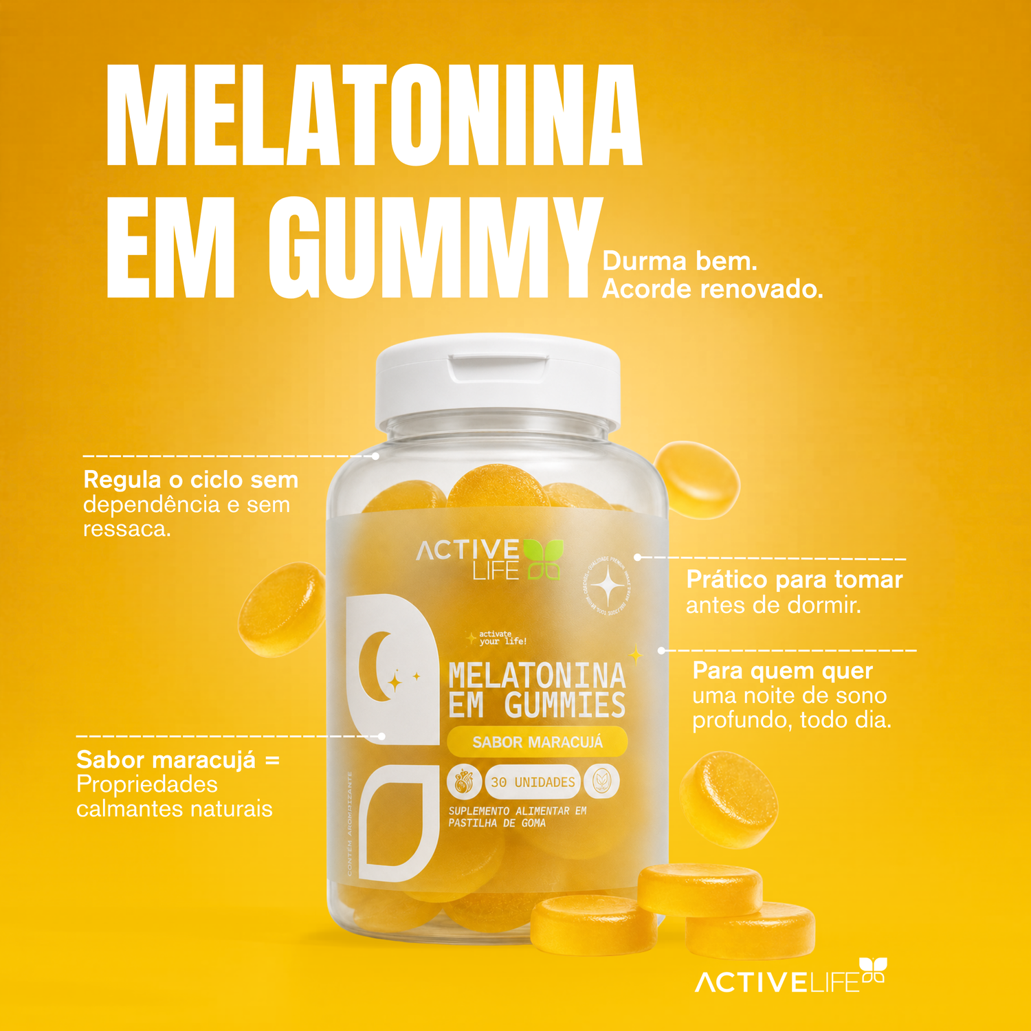 MELATONINA GUMMY MARACUJÁ 30UN - ACTIVE LIFE