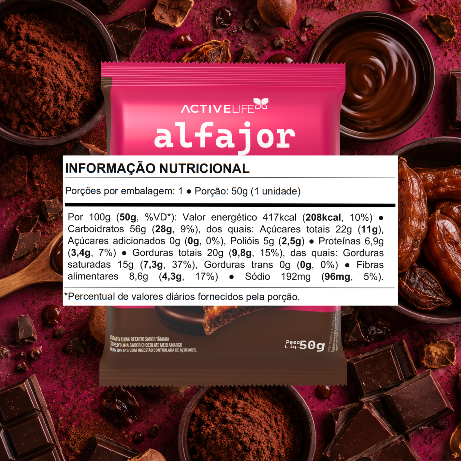 ALFAJOR VERISOL TAMARA E CHOCOLATE MEIO AMARGO - ACTIVE LIFE