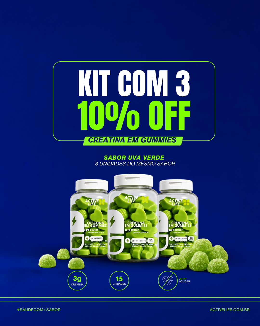 COMBO GUMMY DE CREATINA UVA VERDE 3X