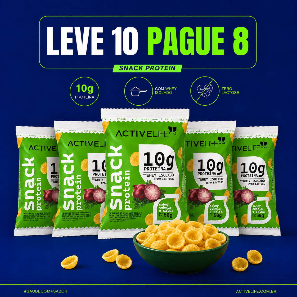 LEVE 10 UNIDADES E PAGUE 8 - SALGADINHO SNACK PROTEICO SABOR CEBOLA E SALSA