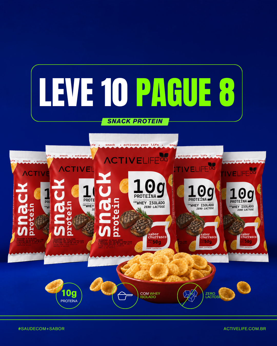 LEVE 10 UNIDADES E PAGUE 8 - SALGADINHO SNACK PROTEICO SABOR CHURRASCO
