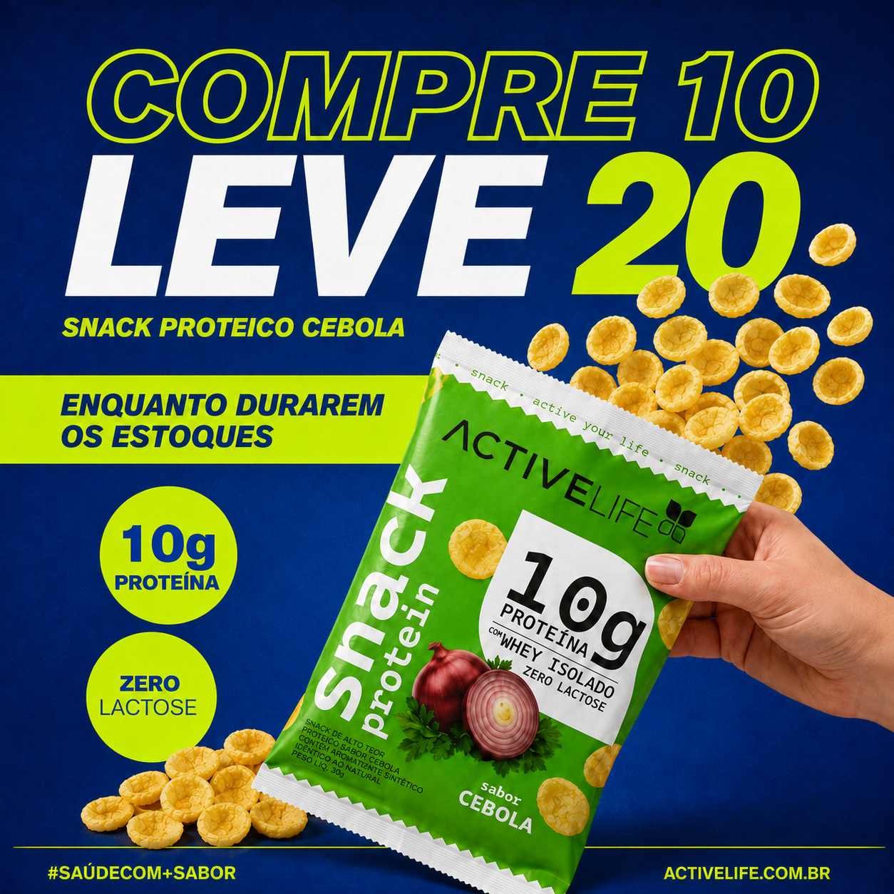 KIT 20 UNIDADES SALGADINHO PROTEICO CEBOLA E SALSA ACTIVE LIFE