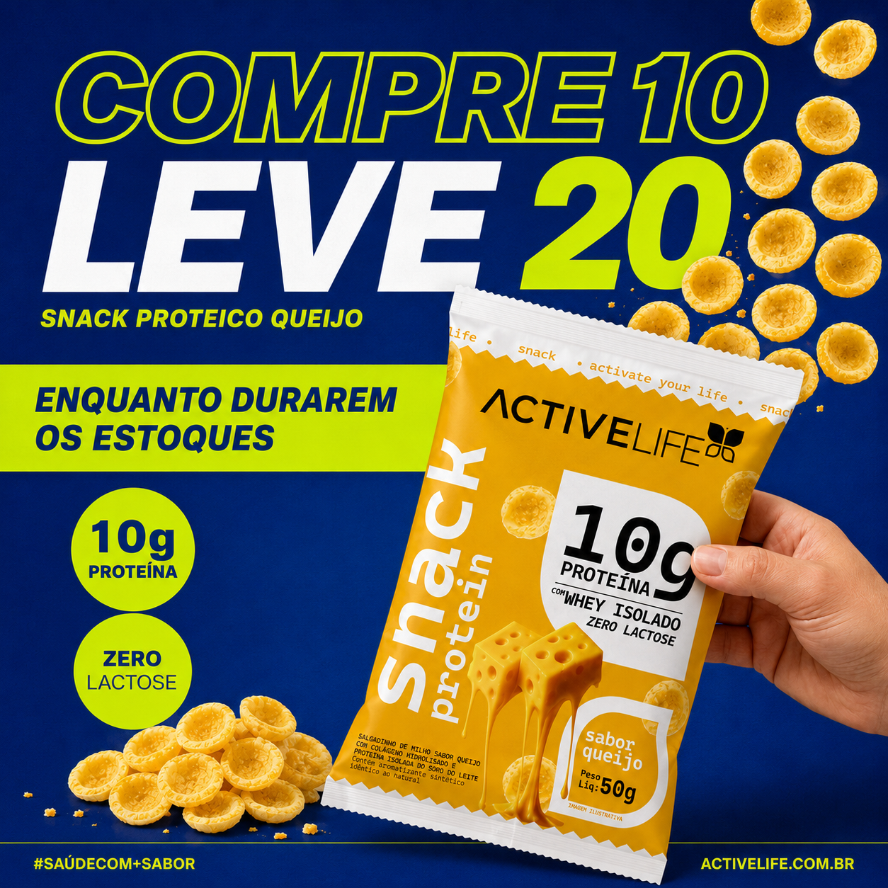 KIT 20 UNIDADES SALGADINHO PROTEICO DE QUEIJO