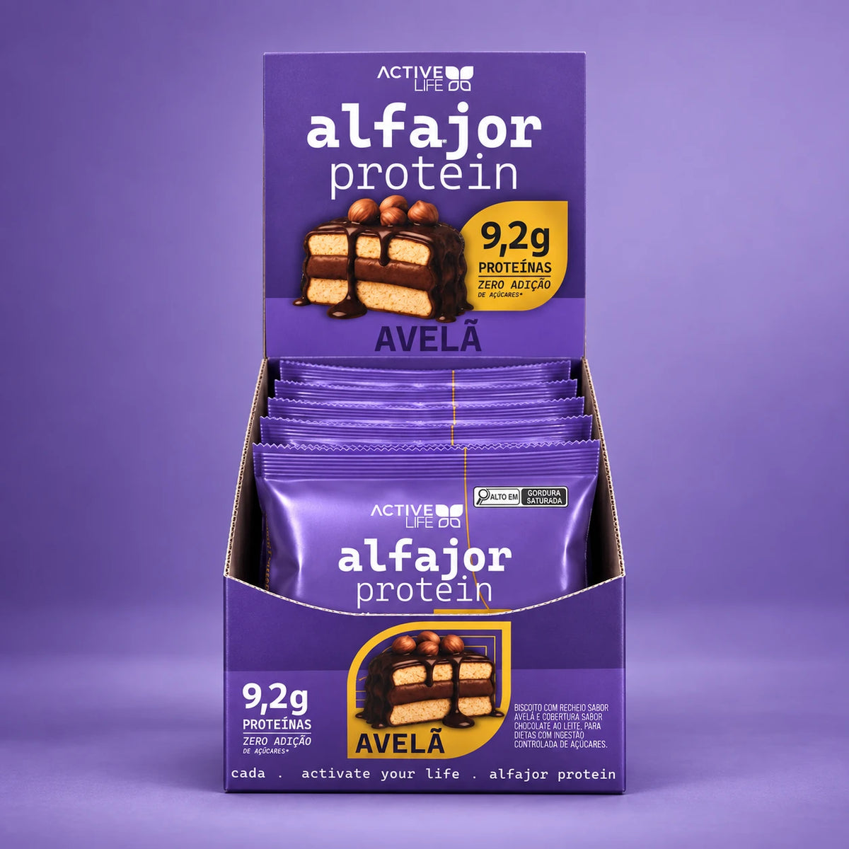 CAIXA 12 UNIDADES ALFAJOR PROTEICO AVELÃ - ACTIVE LIFE