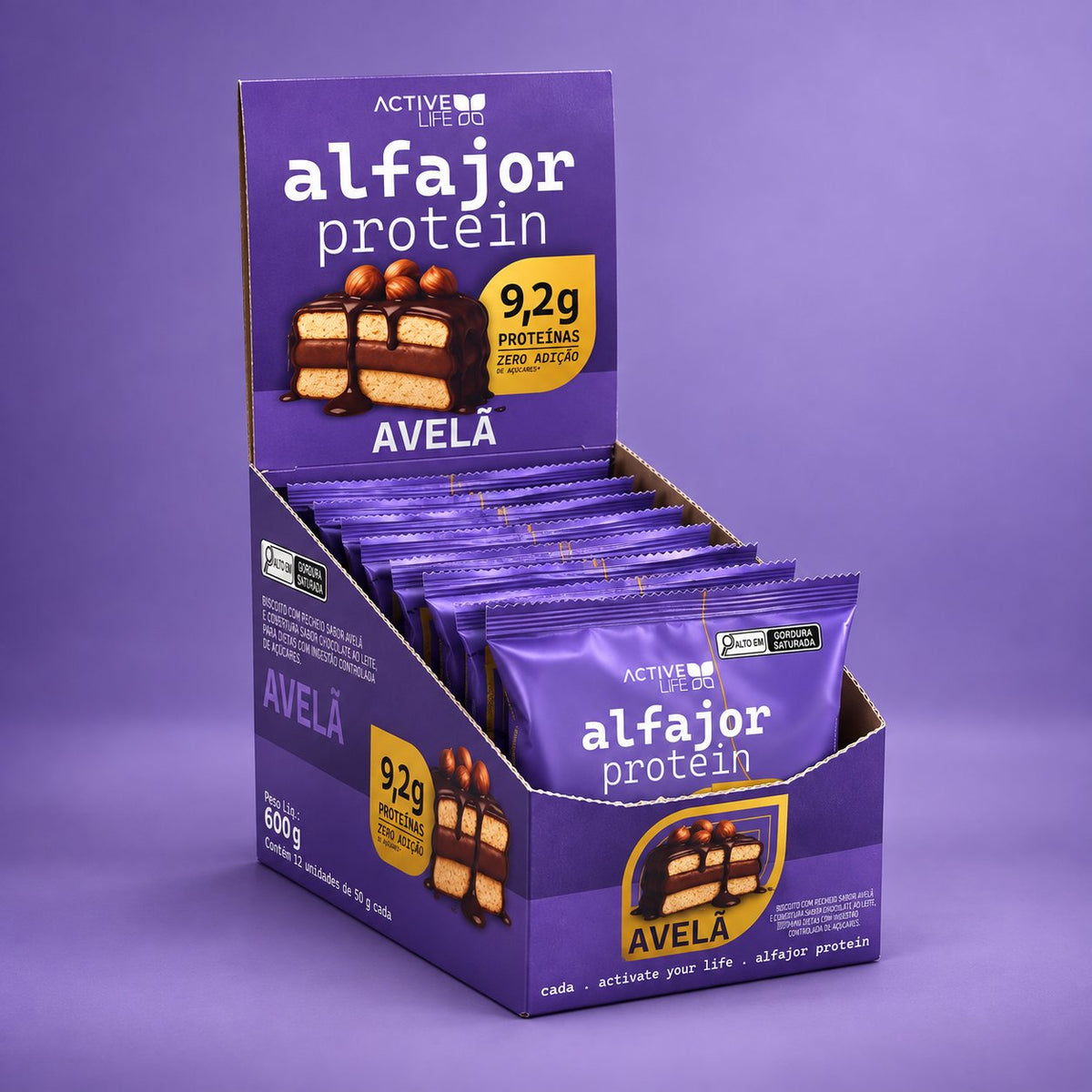 CAIXA 12 UNIDADES ALFAJOR PROTEICO AVELÃ - ACTIVE LIFE