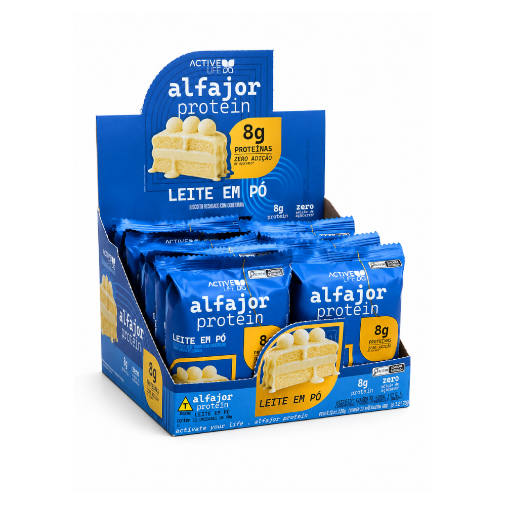 CAIXA 12 UNIDADES ALFAJOR PROTEICO LEITE EM PÓ - ACTIVE LIFE