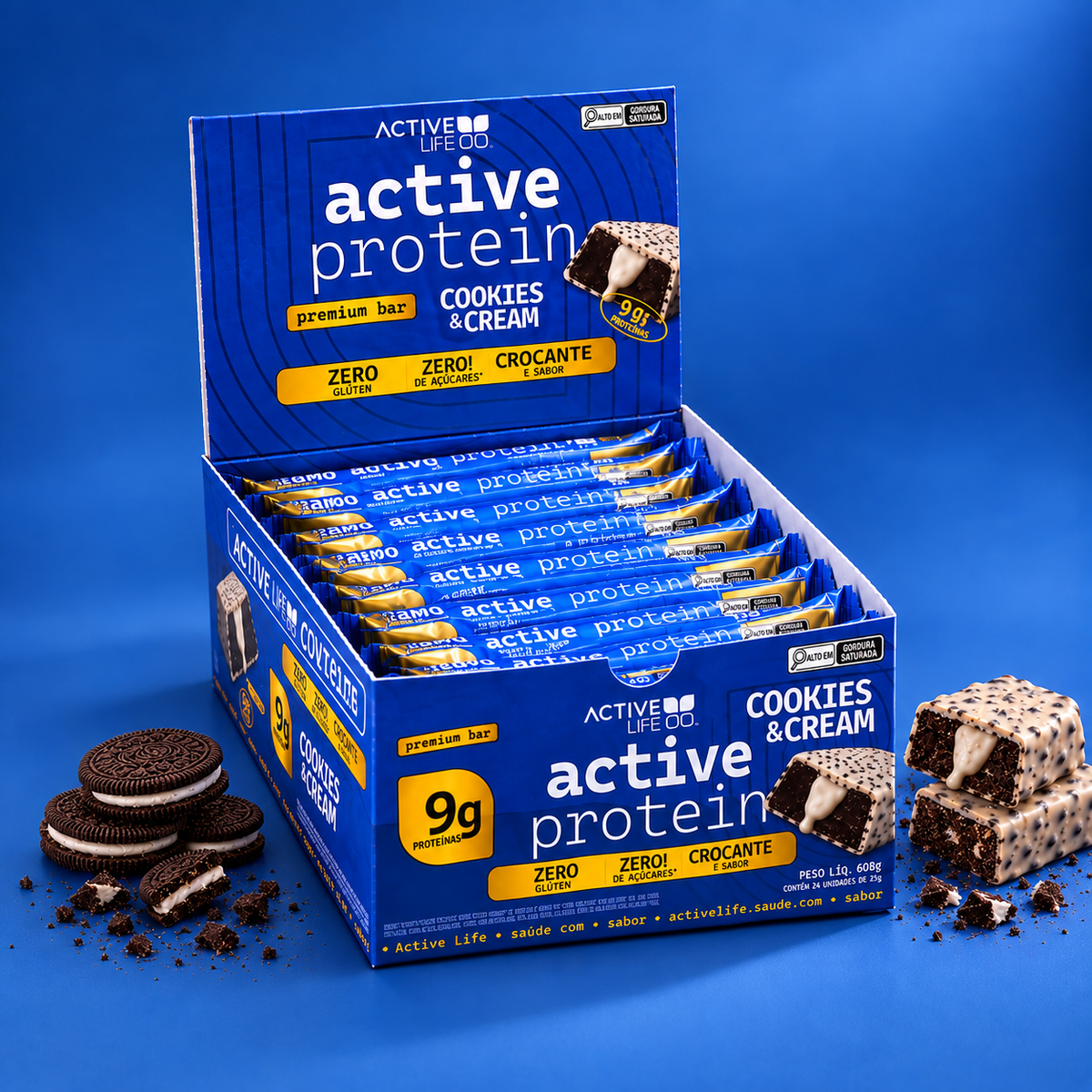 CAIXA 12 UNIDADES BARRA DE PROTEÍNA COOKIES & CREAM - ACTIVE LIFE