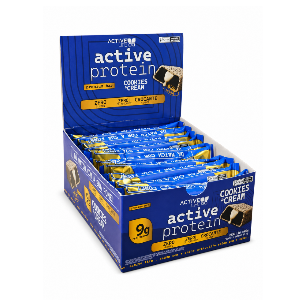 CAIXA 12 UNIDADES BARRA DE PROTEÍNA COOKIES & CREAM - ACTIVE LIFE
