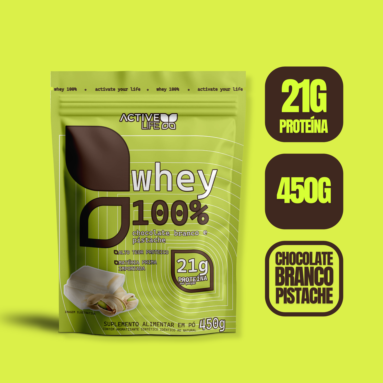 WHEY 100% - CHOCOLATE BRANCO COM PISTACHE - 450G