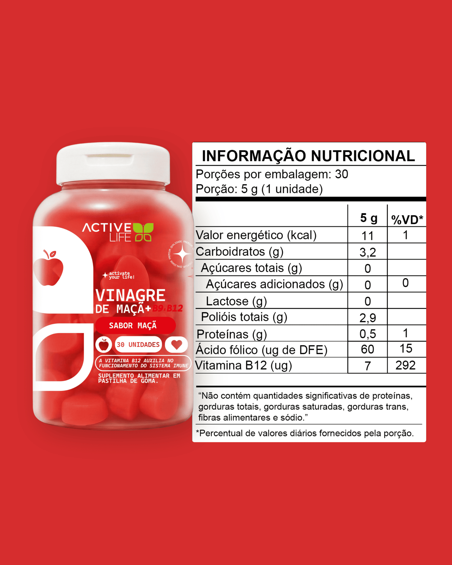 VINAGRE DE MAÇÃ GUMMY 30 GOMAS - ACTIVE LIFE