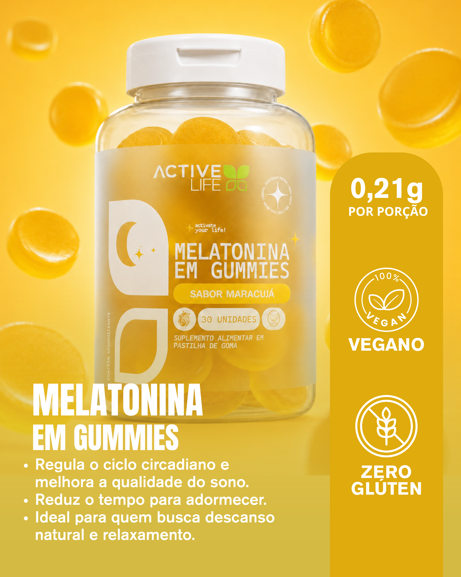 MELATONINA GUMMY MARACUJÁ 30UN - ACTIVE LIFE
