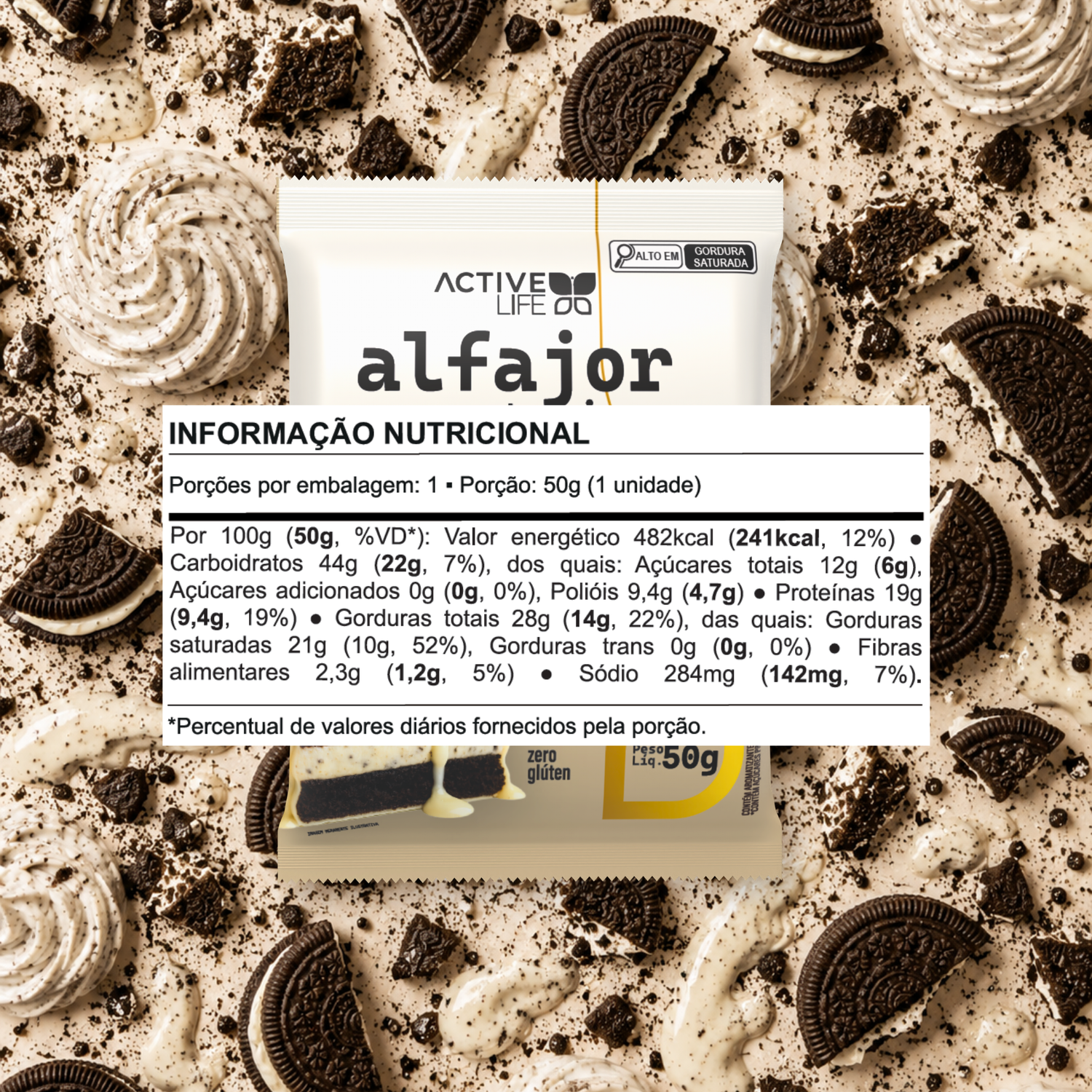 ALFAJOR PROTEICO COOKIES & CREAM - ACTIVE LIFE