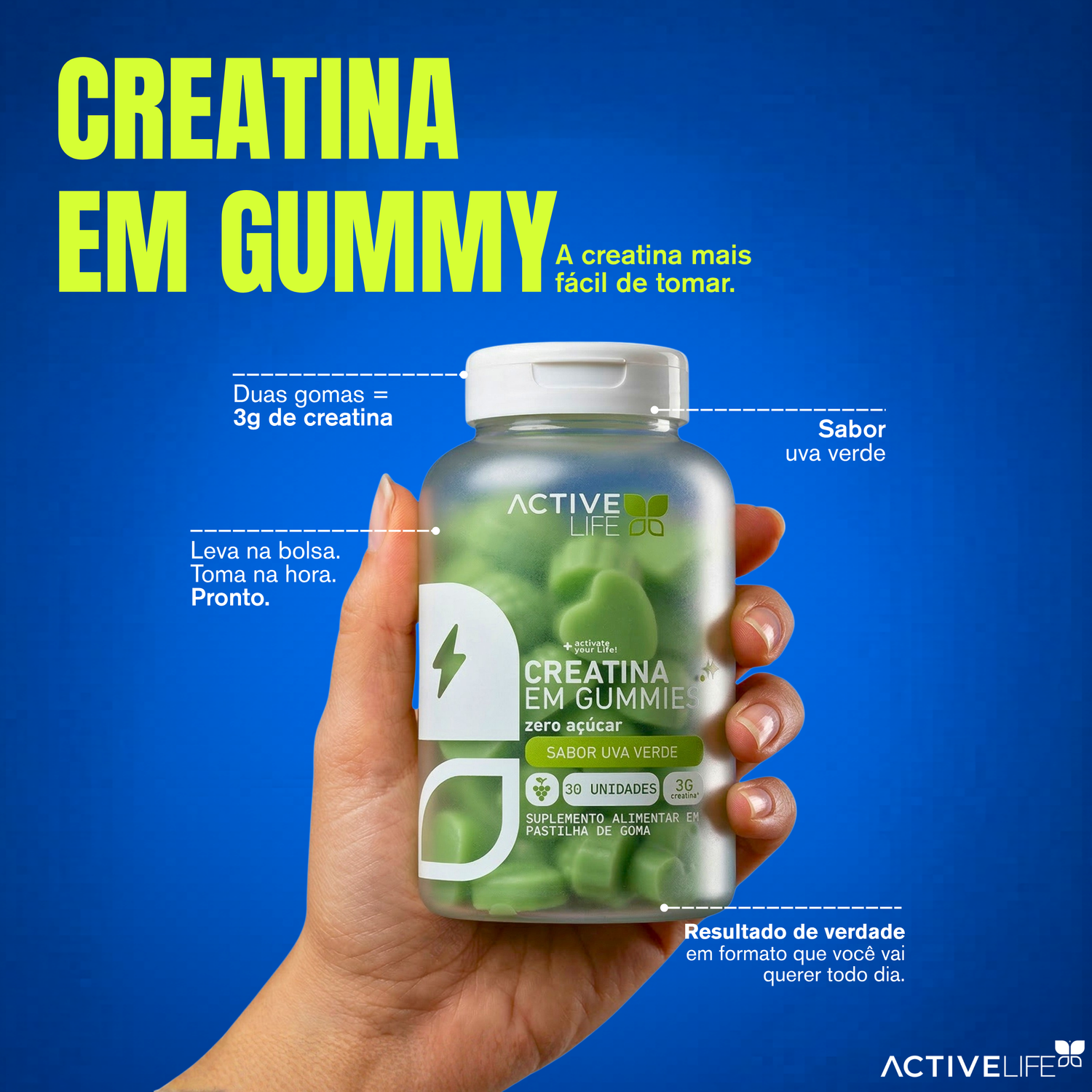 CREATINA GUMMY UVA VERDE 30UN - ACTIVE LIFE
