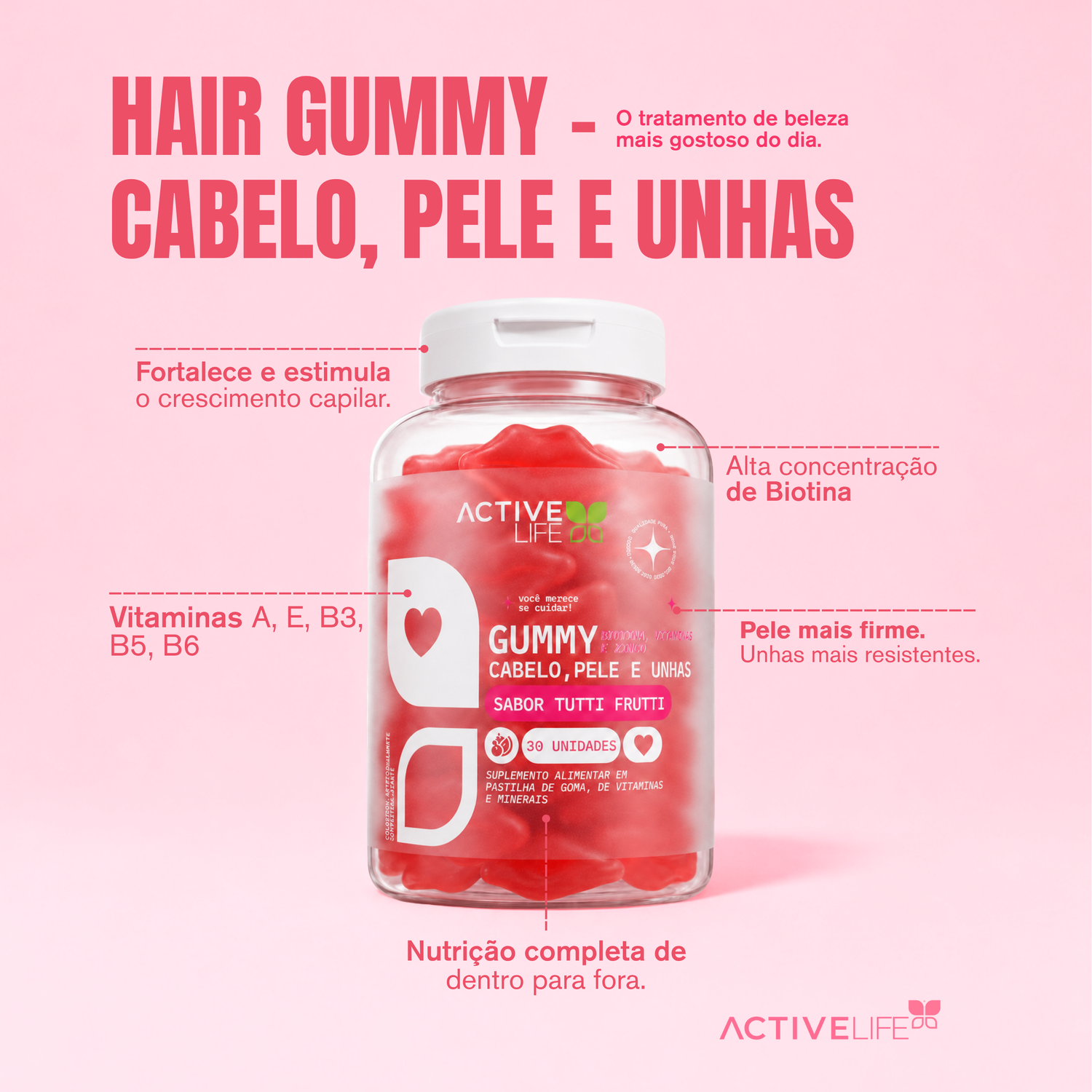 CABELO PELE E UNHA GUMMY TUTTI FRUTTI 30UN - ACTIVE LIFE