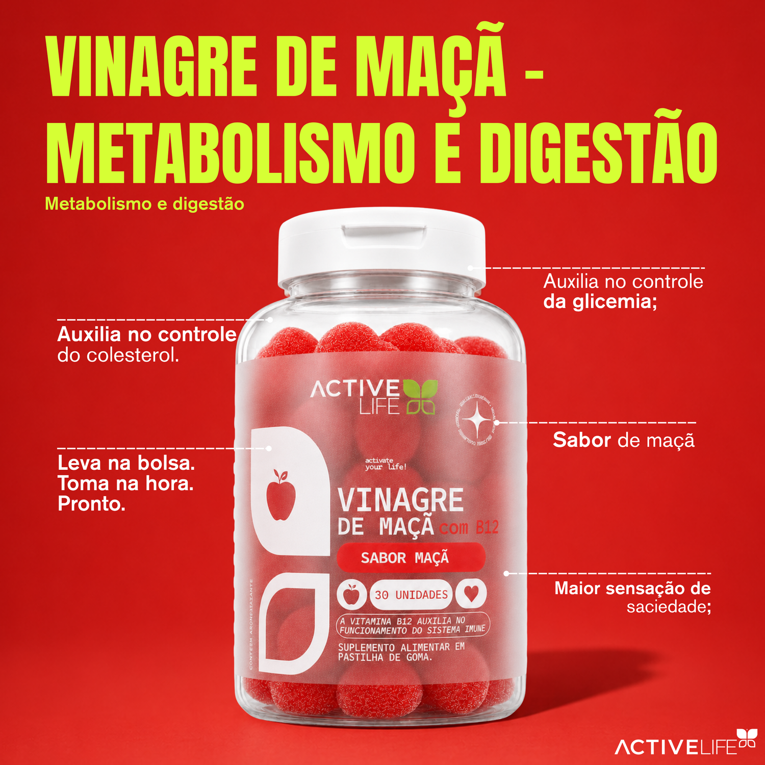 VINAGRE DE MAÇÃ GUMMY 30 GOMAS - ACTIVE LIFE