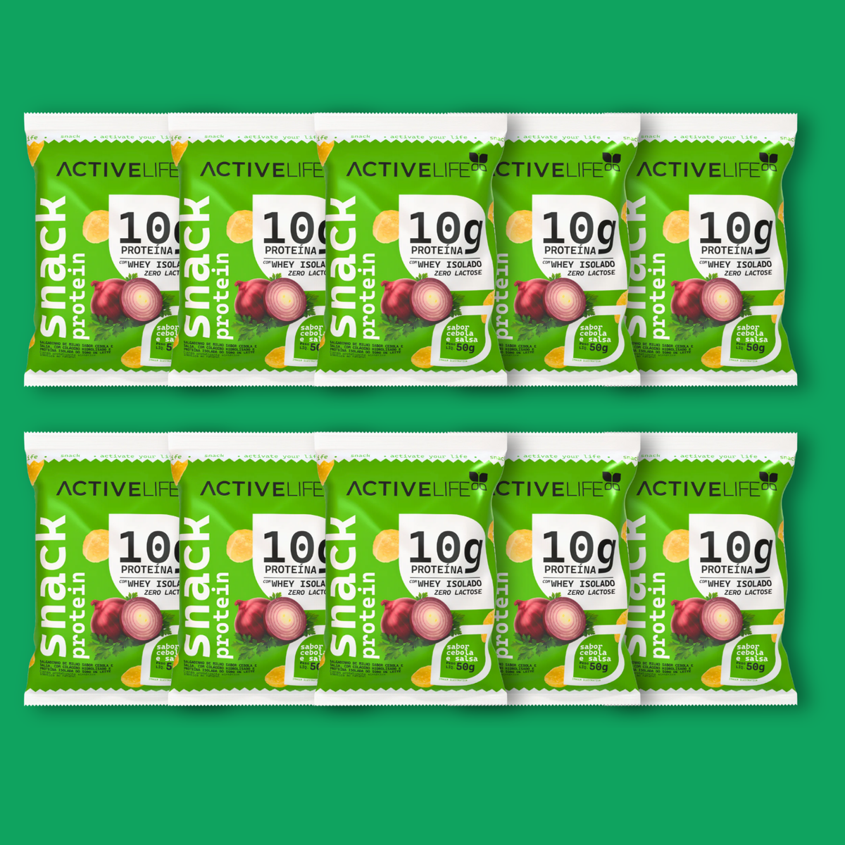 CAIXA 10 UNIDADES SALGADINHO PROTEICO CEBOLA E SALSA - ACTIVE LIFE
