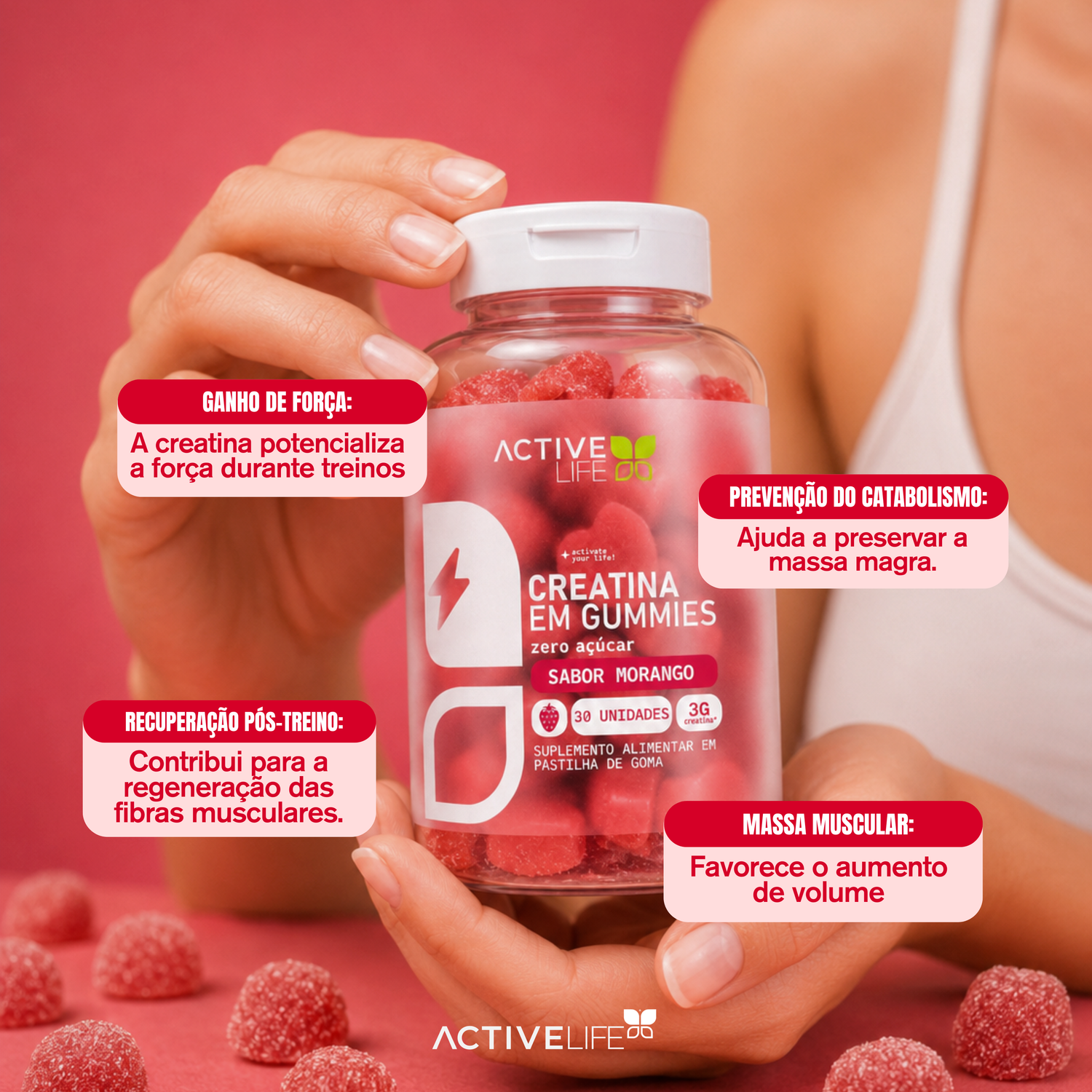 CREATINA GUMMY MORANGO 30UN - ACTIVE LIFE