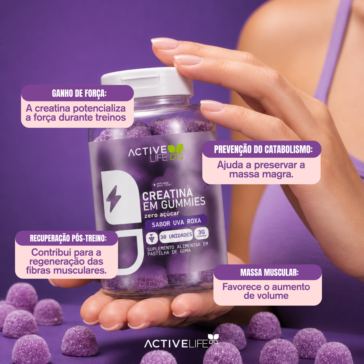 CREATINA GUMMY UVA ROXA 30UN - ACTIVE LIFE