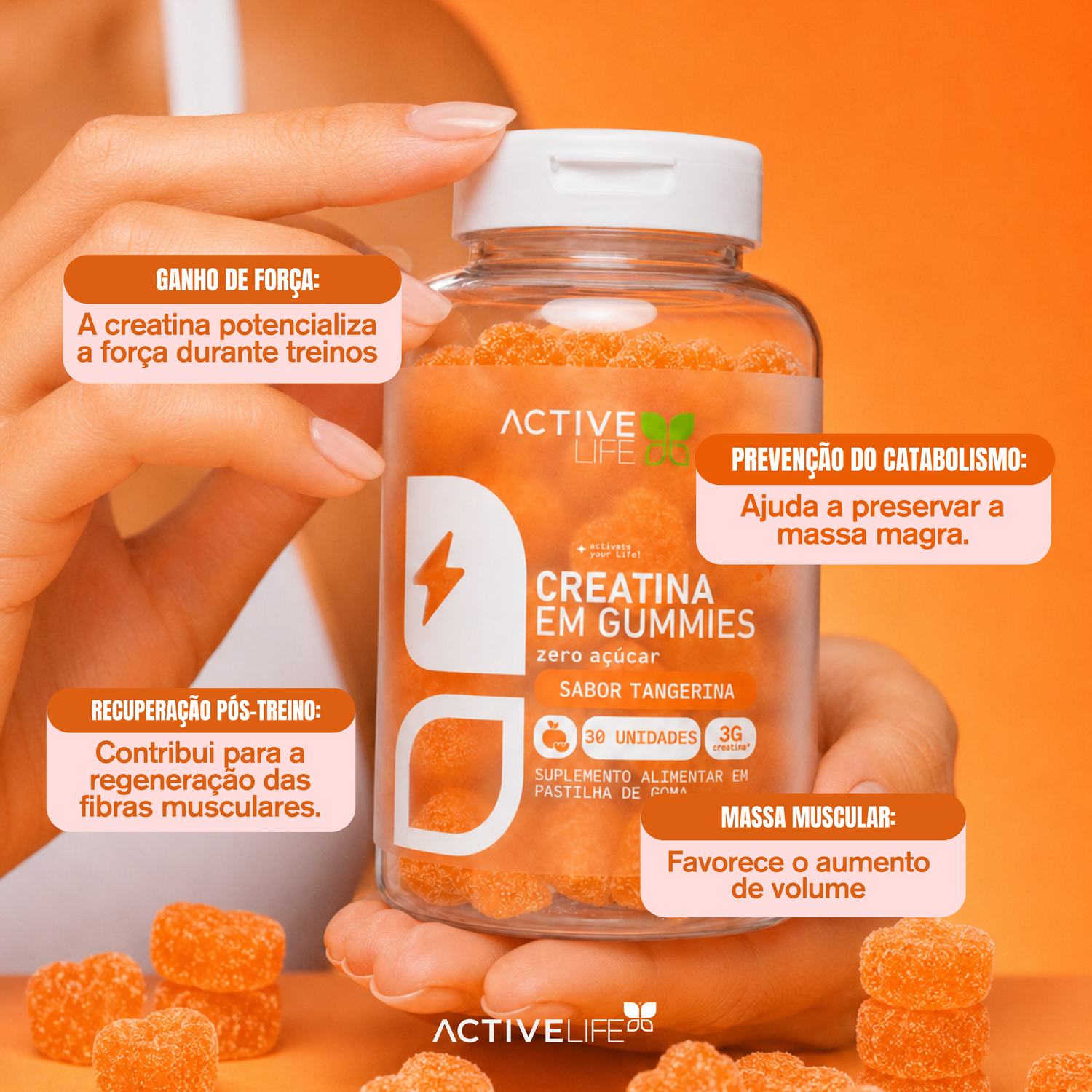 CREATINA GUMMY TANGERINA 30UN - ACTIVE LIFE