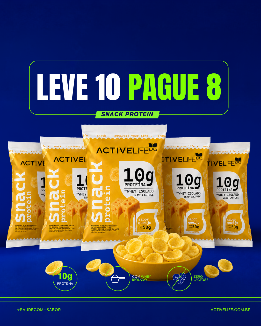LEVE 10 UNIDADES E PAGUE 8 - SALGADINHO SNACK PROTEICO SABOR QUEIJO