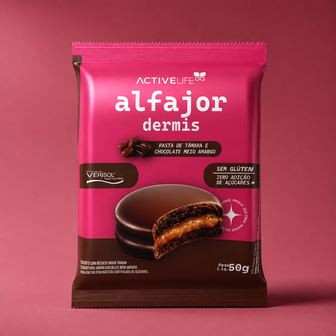 ALFAJOR VERISOL TAMARA E CHOCOLATE MEIO AMARGO - ACTIVE LIFE