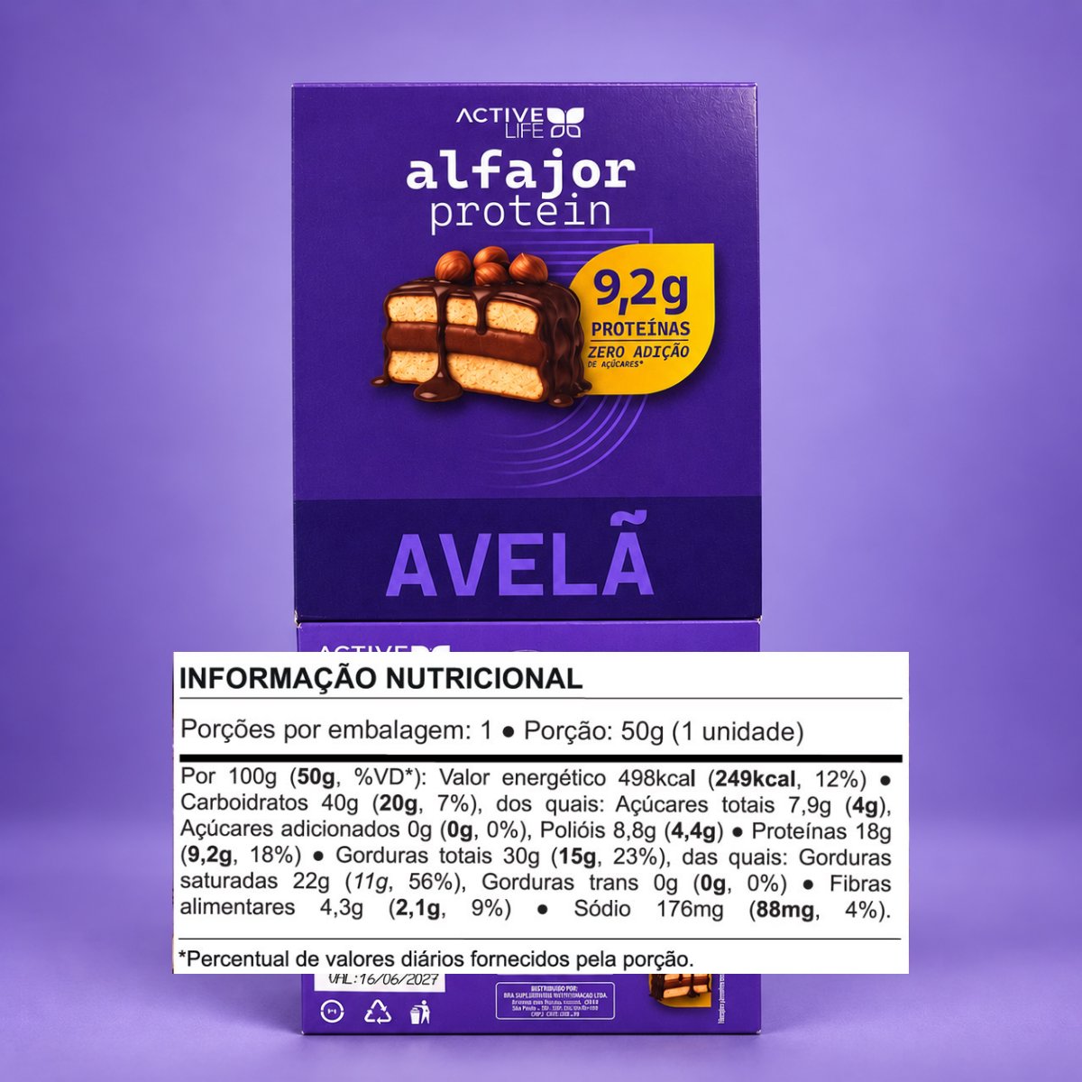 CAIXA 12 UNIDADES ALFAJOR PROTEICO AVELÃ - ACTIVE LIFE