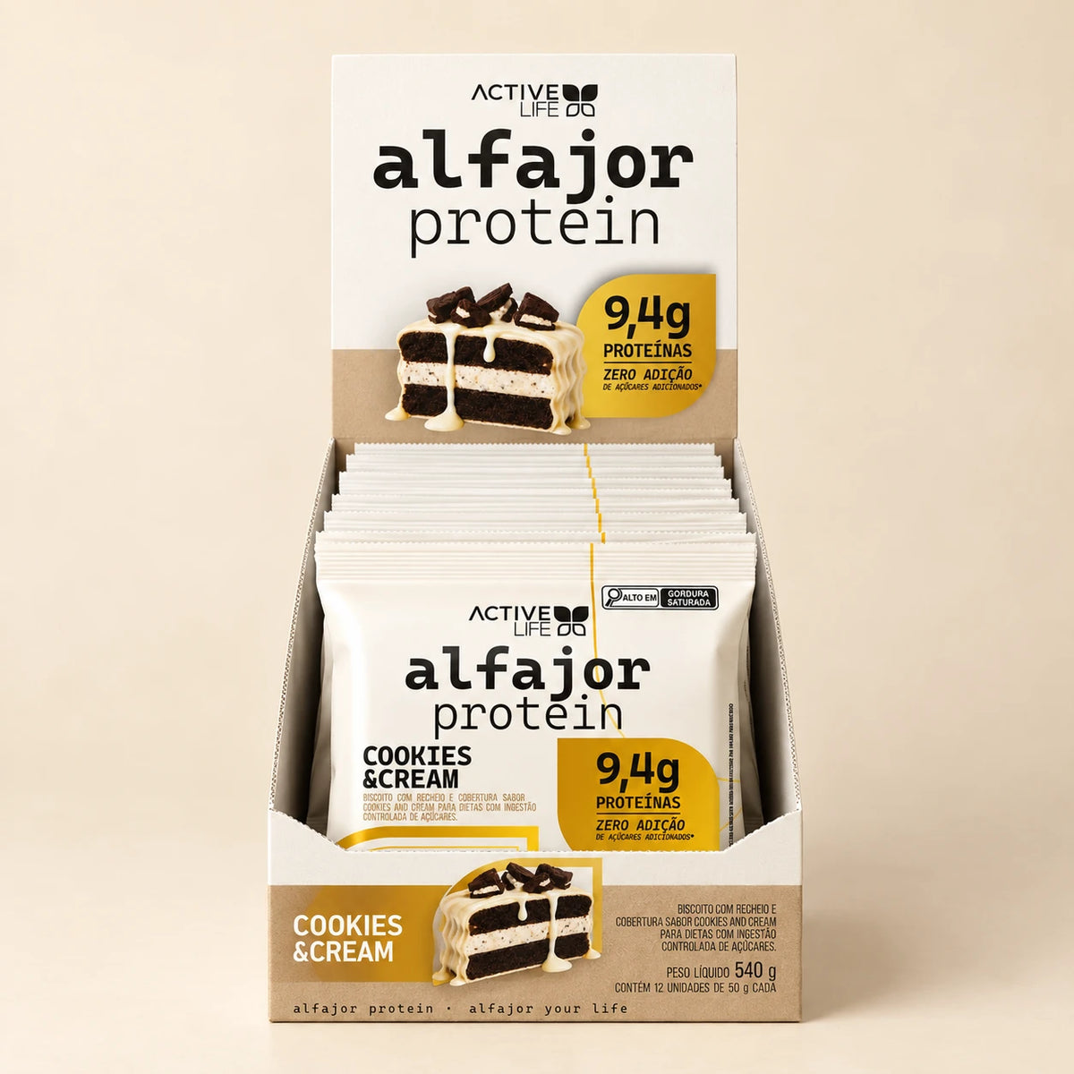 CAIXA 12 UNIDADES ALFAJOR PROTEICO COOKIES & CREAM - ACTIVE LIFE