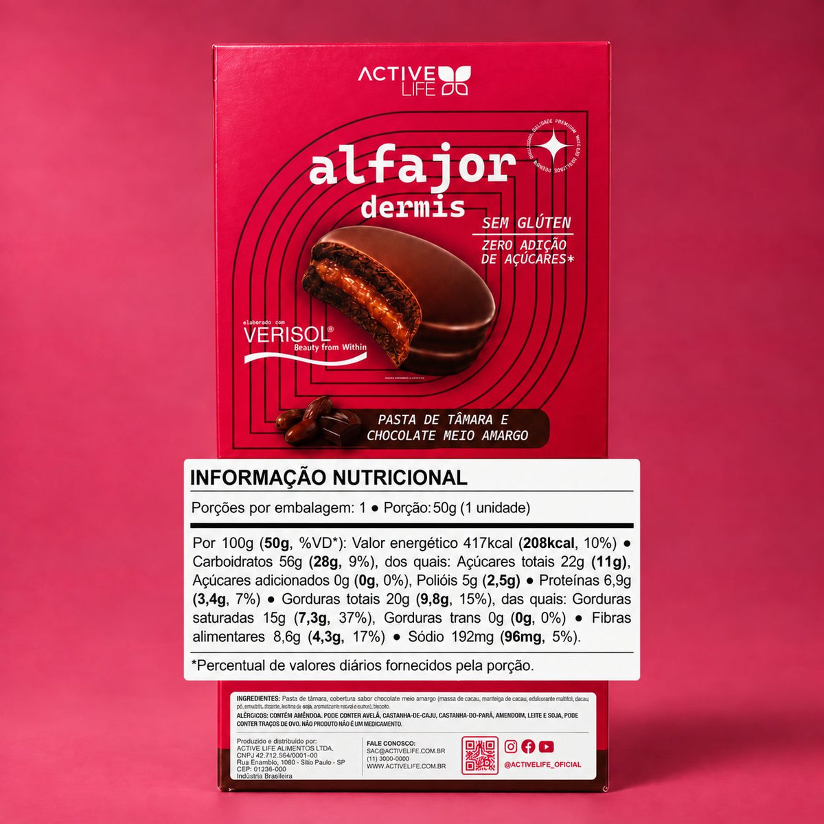 CAIXA 12 UNIDADES ALFAJOR DERMIS TÂMARA E CHOCOLATE - ACTIVE LIFE
