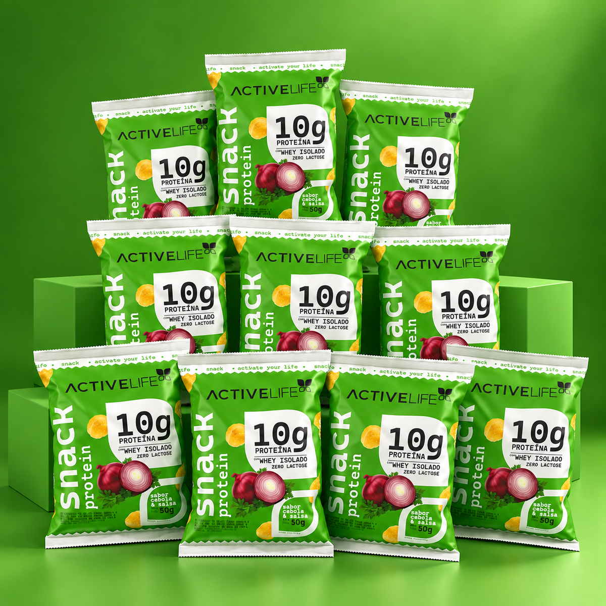 CAIXA 10 UNIDADES SALGADINHO PROTEICO CEBOLA E SALSA - ACTIVE LIFE