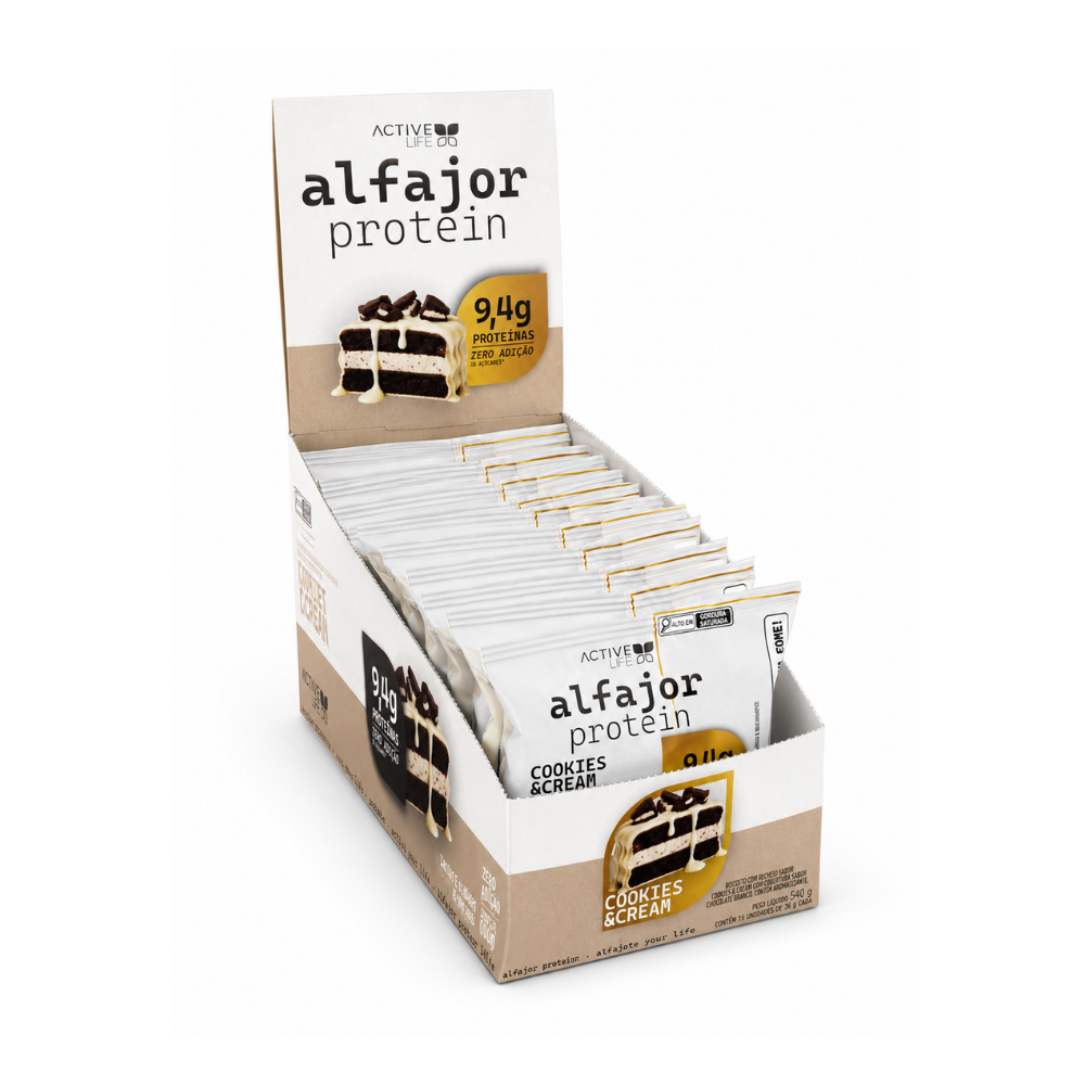 CAIXA 12 UNIDADES ALFAJOR PROTEICO COOKIES & CREAM - ACTIVE LIFE