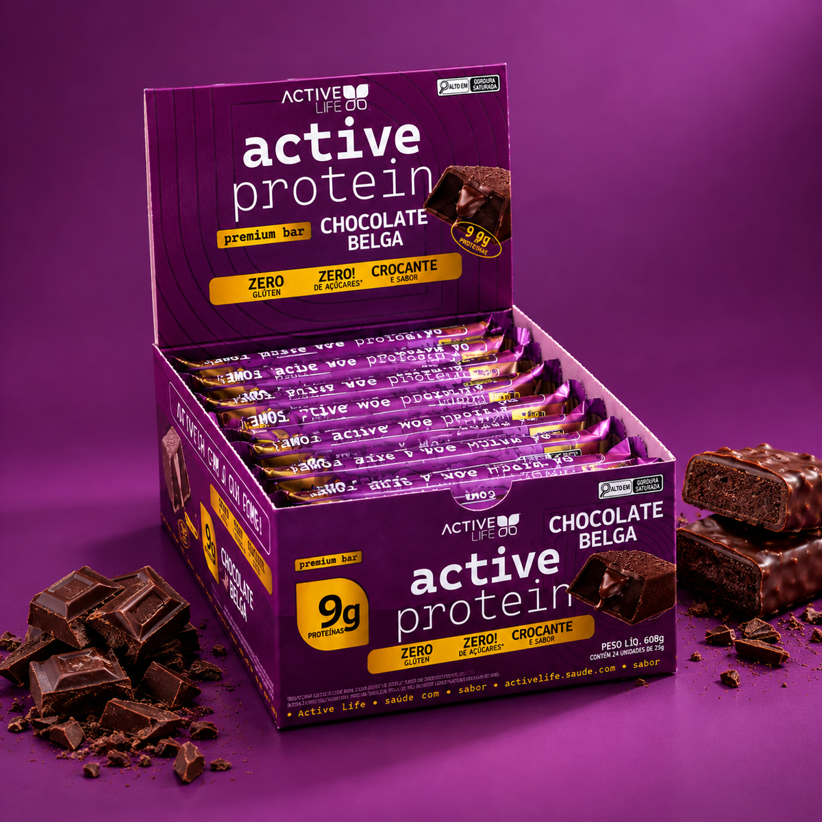 CAIXA 12 UNIDADES BARRA DE PROTEÍNA CHOCOLATE BELGA - ACTIVE LIFE