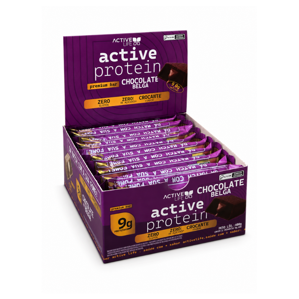 CAIXA 12 UNIDADES BARRA DE PROTEÍNA CHOCOLATE BELGA - ACTIVE LIFE