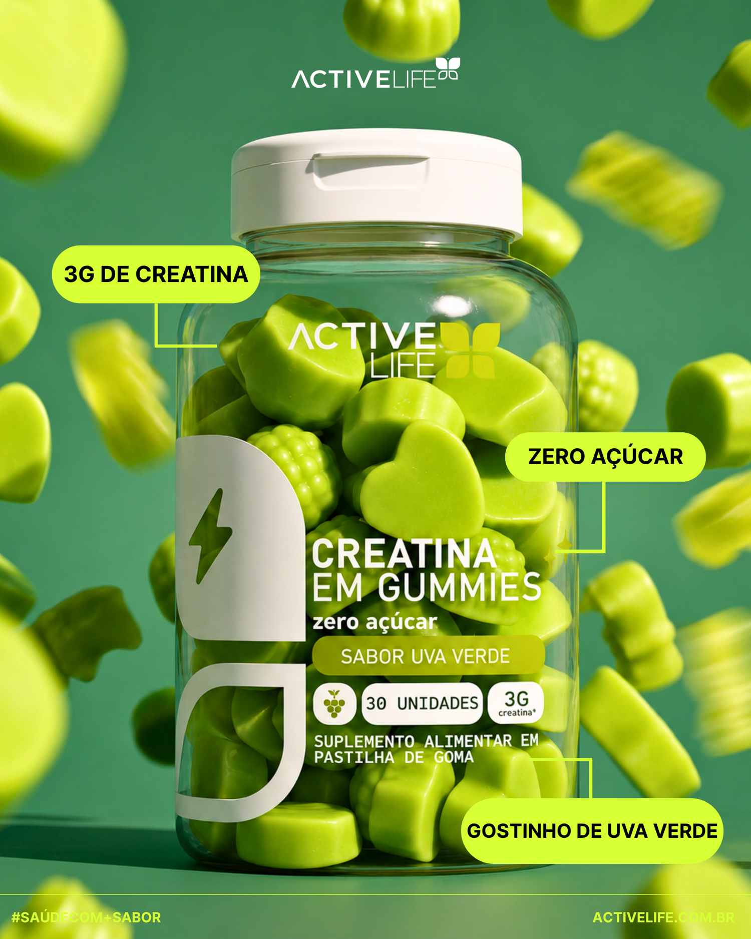 CREATINA GUMMY UVA VERDE 30UN - ACTIVE LIFE