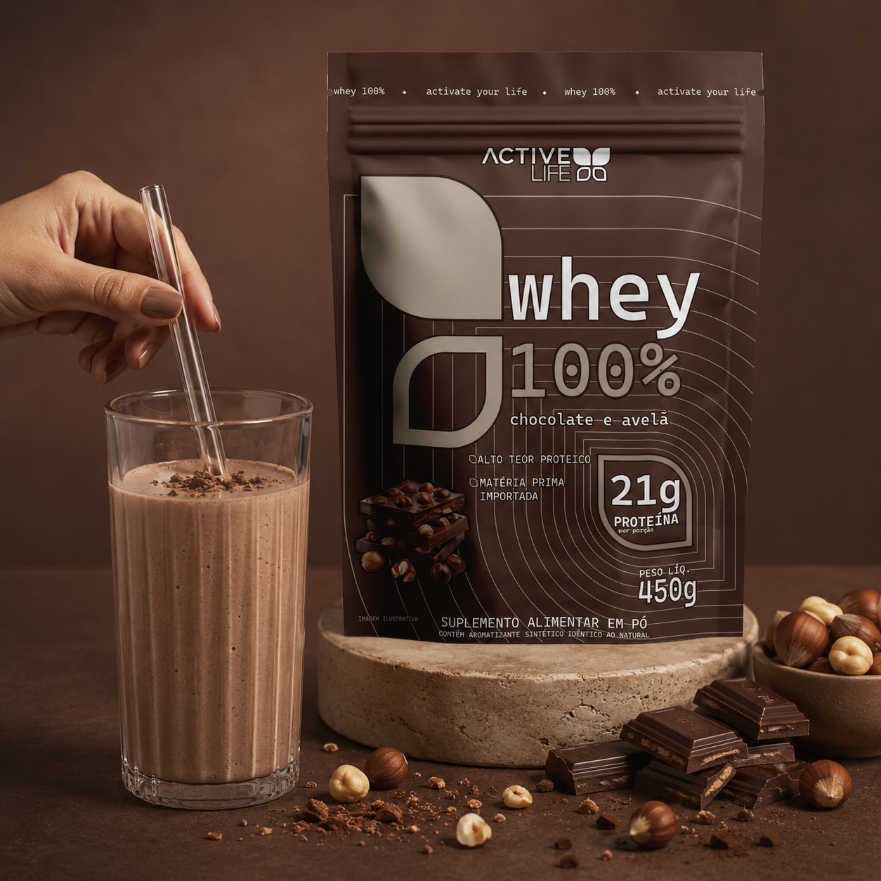 WHEY 100% - CHOCOLATE COM AVELÃ - 450G