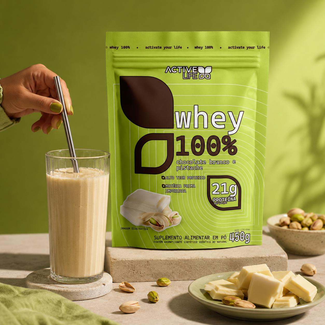 WHEY 100% - CHOCOLATE BRANCO COM PISTACHE - 450G